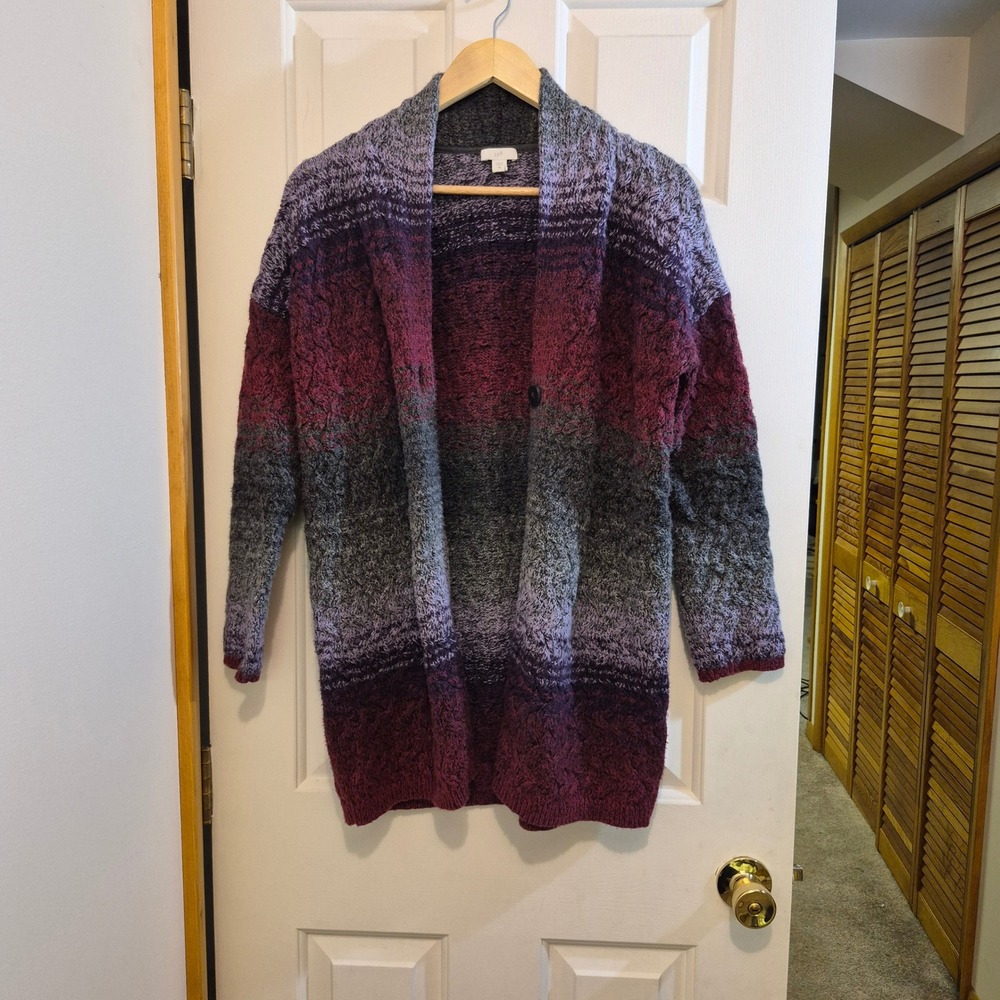 J. Jill Womens XS Purple Ombre Cable Knit Shawl‎ Collar Single Button Cardigan
